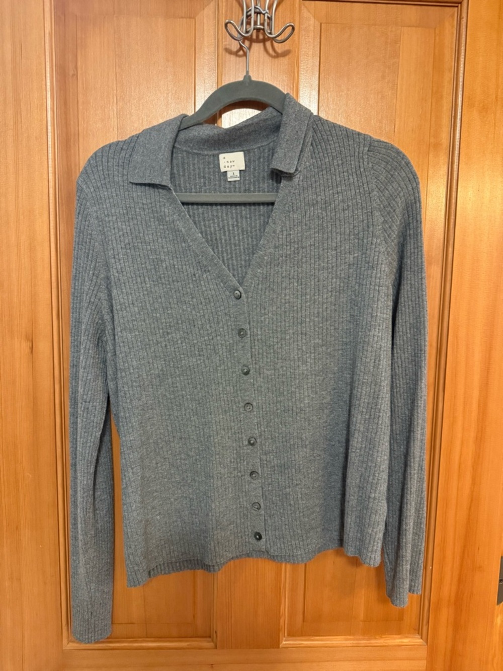 a new day Gray Ribbed Collared Cardigan